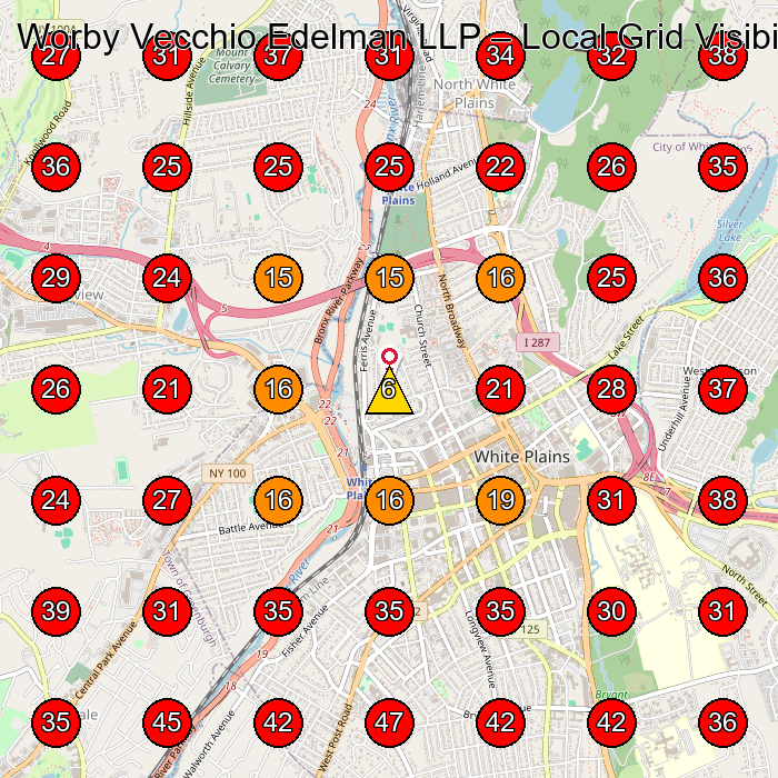 Worby Vecchio Edelman LLP GeoGrid visibility map for Personal Injury Attorney in White Plains